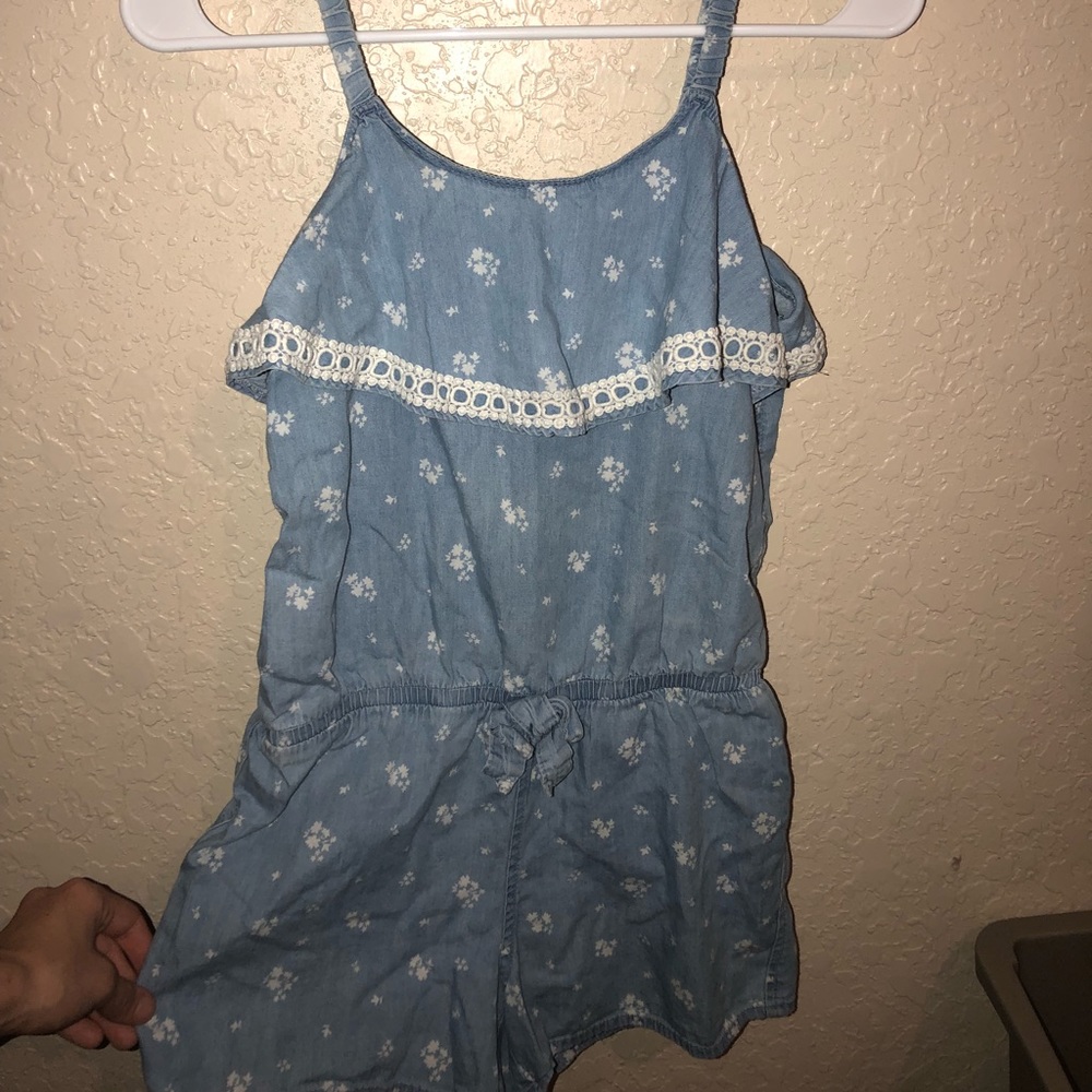 Jean blue romper with cream lace